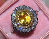 4.5ct Oval Cut Yellow Sapphire Double Halo Engagement Ring 14k White Gold Finish