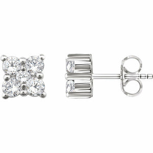 1ct Round Cut Diamond Floral Cluster Stud Earrings Women 14k White Gold Finish