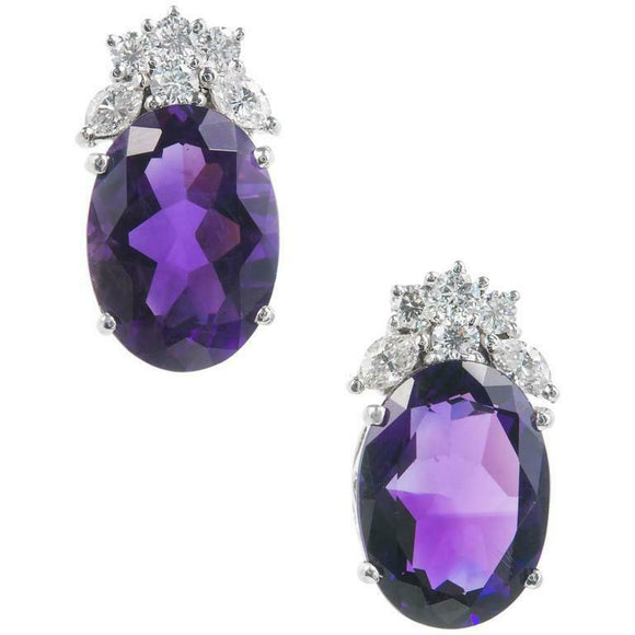 2ct Oval Cut Purple Amethyst Diamond Elegant Stud Earrings 14k White Gold Finish