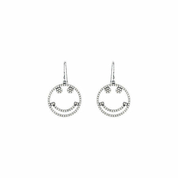 1ct Round Cut VVS1 Diamond Smiley Face Drop Earrings Women 14k White Gold Finish