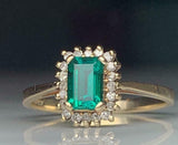 2.5ct Engagement Ring Cut Green Emerald Diamond Halo Cluster 14k YellowGold Over