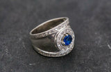 2ct Engagement Ring Round Cut Blue Sapphire Wide Halo 14k White Gold Finish