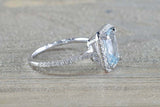 2ct Cushion Cut Blue Aquamarine Engagement Ring 14k White Gold Over Diamond Halo