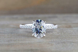 1.5ct Oval Cut Diamond Engagement Ring Solitaire 14k White Gold Over with Accent