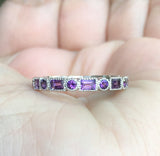 2ct Baguette Round Purple Amethyst Half Eternity Wedding Band 14k WhiteGold Over