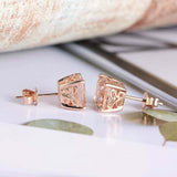 2ct Cushion Cut Peach Morganite Solitaire Stud Earrings 14k Rose Gold Finish