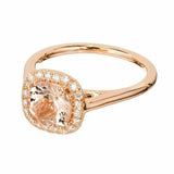 1.2ct Cushion Cut Peach Morganite Engagement Ring Halo 14k Rose Gold Finish