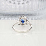 2ct Oval Blue Sapphire Engagement Ring Diamond Halo Flower 14k White Gold Finish