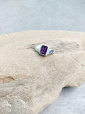 2.1ct Engagement Ring Emerald Cut Purple Amethyst Halo 14k White Gold Finish