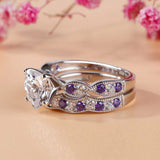 2.5Ct Heart Cut Diamond Amethyst Bridal Set Engagement Ring 14K White Gold Over