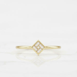 Dainty Minimalist Engagement Ring 0.3ct Baguette Cut Diamond 14k YellowGold Over