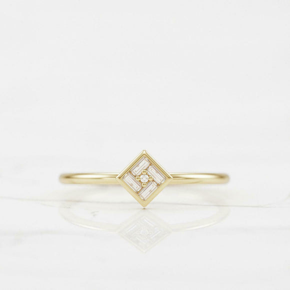 Dainty Minimalist Engagement Ring 0.3ct Baguette Cut Diamond 14k YellowGold Over