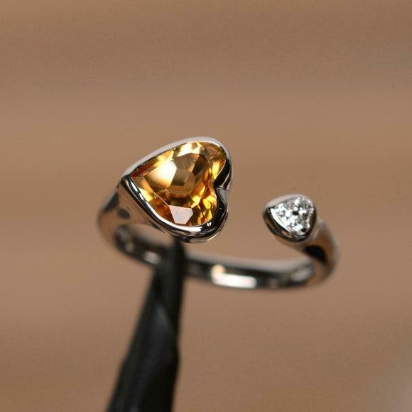 1ct Engagement Ring Heart Cut Citrine Open Cuff Stackable 14k White Gold Finish