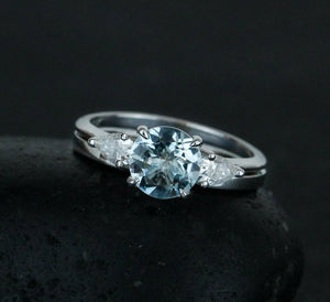 2.2ct Round Cut Blue Aquamarine Bridal Set Engagement Ring 14k White Gold Finish