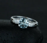 2.2ct Round Cut Blue Aquamarine Bridal Set Engagement Ring 14k White Gold Finish