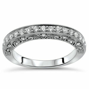 2.5Ct Round Cut Diamond Vintage Wedding Band Ring Women 14K White Gold Finish