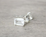 1.2ct Stud Earrings Emerald Cut Diamond Solitaire Design 14k White Gold Finish