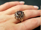 2.6ct Engagement Ring Oval Cut Red Garnet Floral Cluster 14k White Gold Finish