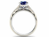 1ct Round Blue Sapphire Engagement Ring Milgrain Solitaire 14k White Gold Finish