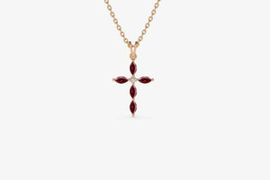 1ct Pink Ruby Pendant with Chain Marquise Cut Holy Cross 14k Rose Gold Finish