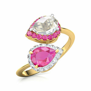 2.4ct Engagement Ring Pear Cut Diamond Ruby Halo Bypass 14k Yellow Gold Finish