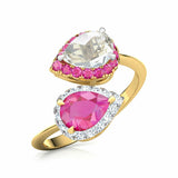 2.4ct Engagement Ring Pear Cut Diamond Ruby Halo Bypass 14k Yellow Gold Finish