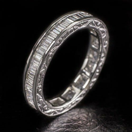 4Ct Baguette Cut Diamond Full Eternity Vintage Wedding Band 14K White Gold Over