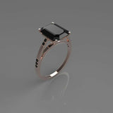 2.5ct Emerald Cut Black Diamond Engagement Ring Solitaire 14k Rose Gold Finish