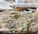 1ct Engagement Ring Emerald Cut Green Peridot Solitaire 14k Yellow Gold Finish