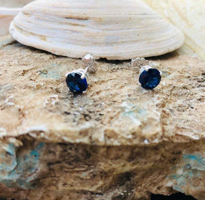 1ct Stud Earrings Round Cut Blue Sapphire Solitaire Women 14k White Gold Finish