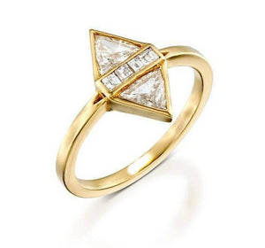 1ct Trillion Cut Diamond Inverted Triangles Statement Ring 14k YellowGold Finish