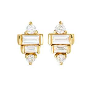 0.5ct Baguette Cut  Diamond 4 Stone Petite Stud Earrings 14k Yellow Gold Finish