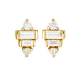 0.5ct Baguette Cut  Diamond 4 Stone Petite Stud Earrings 14k Yellow Gold Finish