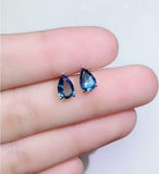 1ct Stud Earrings Pear Cut London Blue Topaz Solitaire Women 14k White Gold Over