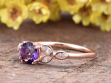 2ct Round Purple Amethyst Engagement Ring Leaf Design Accent 14k Rose Gold Over