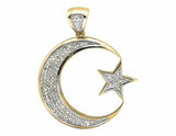 0.5ct Round Cut VVS1D Diamond Pendant Crescent Moon Star 14k Yellow Gold Finish