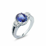 2.5ct Oval Cut Blue Sapphire Engagement Ring Split Shank 14k White Gold Finish