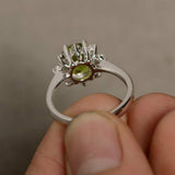 1.5ct Round Cut Green Peridot Solitaire Engagement Ring 14k White Gold Finish