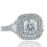 2.36ct Cushion Cut Diamond Engagement Ring Dual Halo Iced 14k White Gold Finish