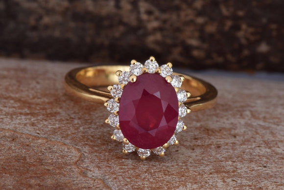 1.5ct Oval Cut Pink Ruby Floral Solitaire Engagement Ring 14k Yellow Gold Finish