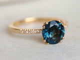 1.5ct Round Cut London Blue Topaz Solitaire with Accent Ring 14k YellowGold Over