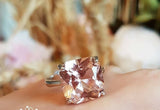 1ct Asscher Cut Peach Morganite Engagement Ring 14k White Gold Finish Solitaire