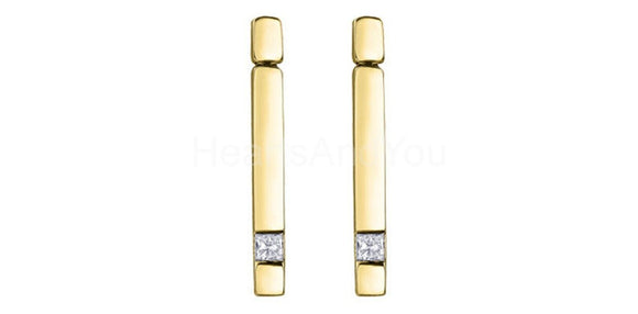 0.1ct Princess Simulated Diamond Vertical Bar Drop Earring 14k YellowGold Plated