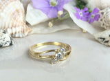 0.6ct Engagement Ring Round Cut Diamond Split Shank Trilogy 14k Yellow Gold Over