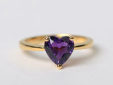 1ct Engagement Ring Heart Cut Purple Amethyst Solitaire 14k Yellow Gold Finish