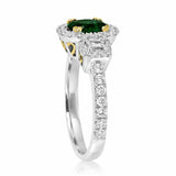 2.5ct Oval Cut Green Emerald Engagement Ring Halo Trilogy 14k White Gold Finish