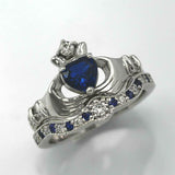 2ct Heart Blue Sapphire Engagement Ring Claddagh Bridal Set 14k White Gold Over