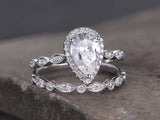 3ct Pear Cut Diamond Vintage Bridal Wedding Set Band Ring 14k White Gold Finish