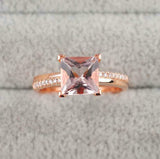 1.5ct Princess Morganite Diamond Accent with Solitaire Ring 14k Rose Gold Finish