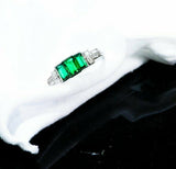 2.6ct Green Emerald Cut Engagement Ring Trilogy 14k White Gold Finish